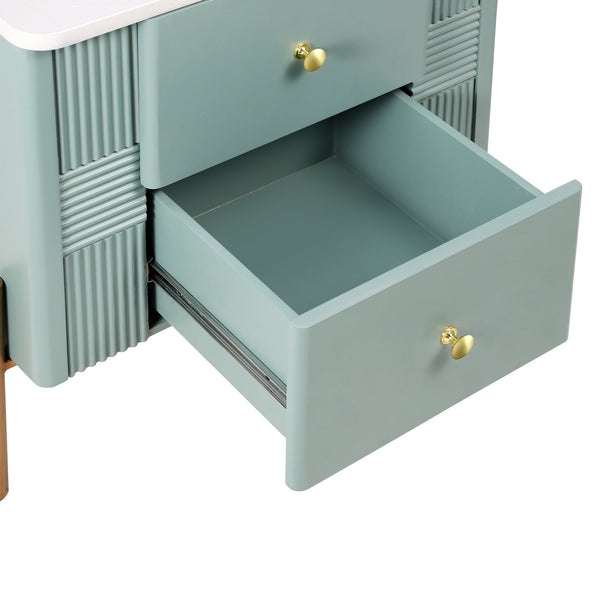 English Elm Christopher Knight Home® - Modern Fluted Nightstand with Two Drawers and Gold Legs, Sleek Textured Bedside Table for Stylish Storage and Easy Cleaning Green 23 L x 18 W x 18 H N761P285710F