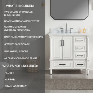English Elm Fully Assembled 36 Inch Bathroom Vanity Carrara Marble Top Dual Basin Rubberwood W1826P308992