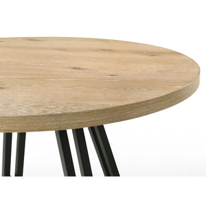 English Elm 47"W Rustic Round Dining Table with Distressed Oak Top & Industrial Metal Base for Entertaining B016S00039