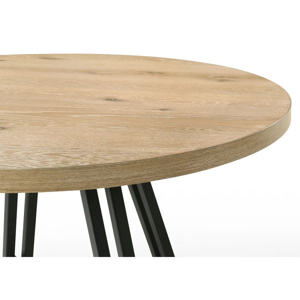 English Elm 47"W Rustic Round Dining Table with Distressed Oak Top & Industrial Metal Base for Entertaining B016S00039