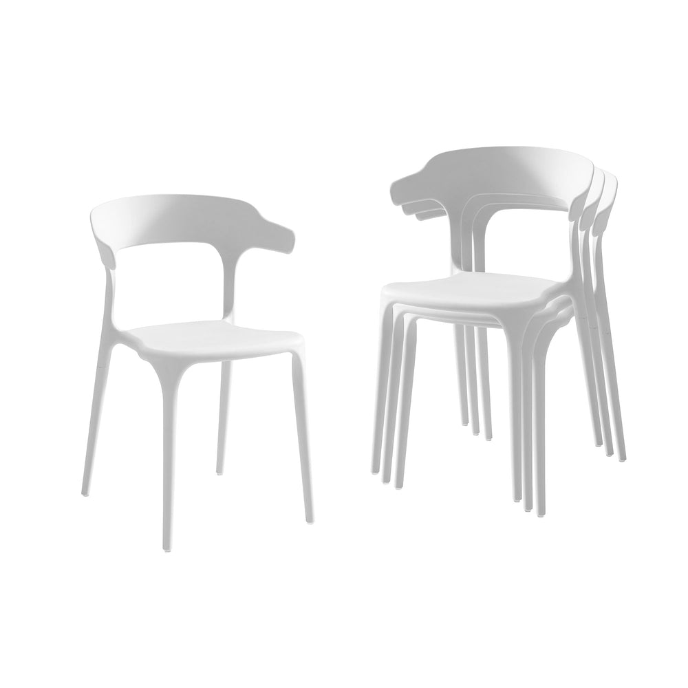 English Elm Stackable Plastic Dining Chairs Set of 4 White – Durable Injection-Molded Polypropylene, Waterproof, 150KG Capacity, Space-Saving Stackable Design W3788P372654