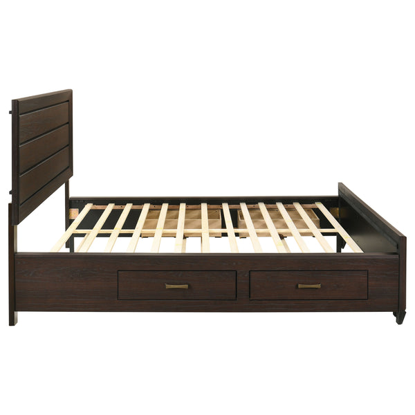 English Elm Holmgren Eastern King Storage Bed with Recessed Panel Headboard in Dark Cocoa Wood B062S01811