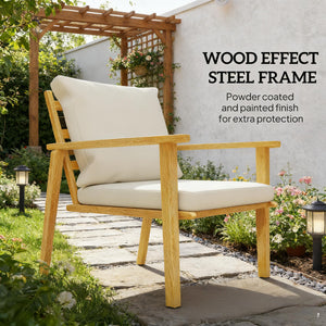 English Elm Nordic Scandinavian Bistro Set Wood Grain Steel Outdoor Patio 3 Piece with Cushions T3971P446032