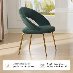 English Elm 061-Set Of 1 Elegant Green Velvet Dining Chair With Curved Backrest & Golden Metal Legs For Style W527P255476