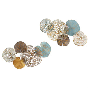 JLA Home Madison Park - Multi-colored Metal Lily Pad Wall Art Set — Two-Piece Coastal Abstract Leaves with Layered Metallic Finish MP167-0357