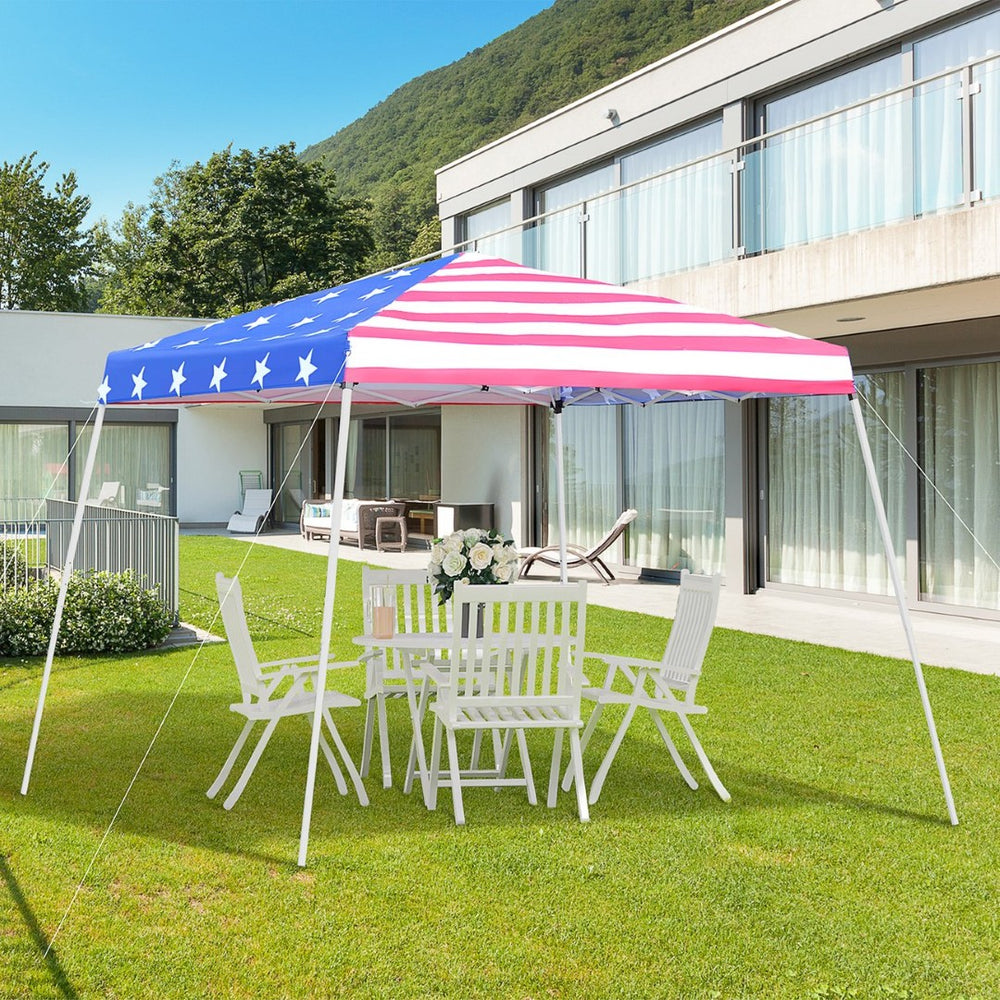 English Elm Outsunny Slant Leg Pop-Up Canopy Tent With American Flag Roof – Adjustable Height & Easy Setup! W2225P200588-GIGA