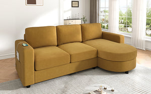 English Elm Modern L-Shaped Sectional Sofa With Curved Chaise, Usb Ports & Storage Pockets For Cozy Living Room N719S002170Y