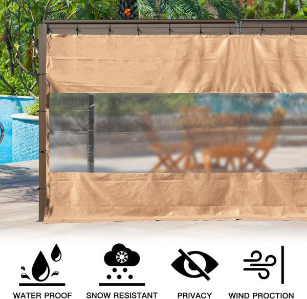 English Elm Heavy Duty Outdoor Clear Panel Curtain - 18 Oz Waterproof Pvc Polyester, Weatherproof & Tearproof P2 W1859P238853-GIGA