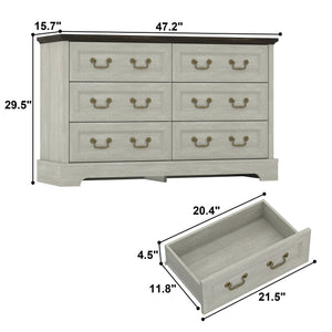 English Elm Farmhouse Six Drawer Dresser Rustic Grey Engineered Wood Chest for Bedroom or Living Room B2770P494657