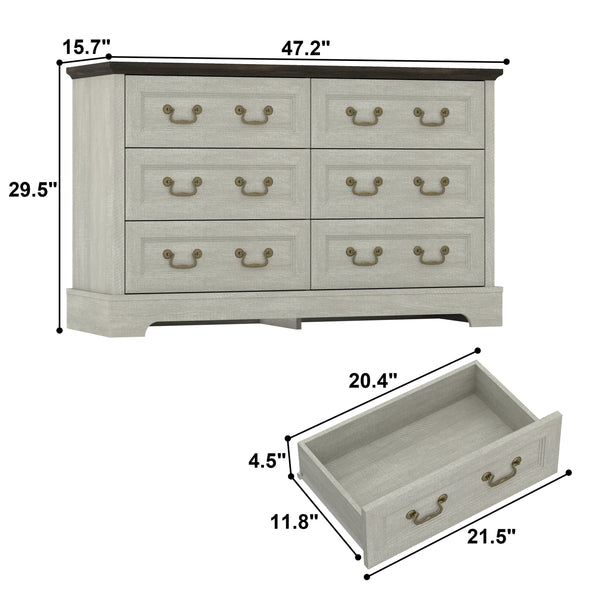 English Elm Farmhouse Six Drawer Dresser Rustic Grey Engineered Wood Chest for Bedroom or Living Room B2770P494657