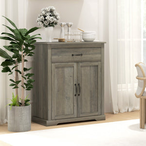 English Elm HOMCOM Farmhouse Sideboard Buffet Cabinet with Drawer & Adjustable Shelf, Gray Woodgrain Top Accent W2225P250000