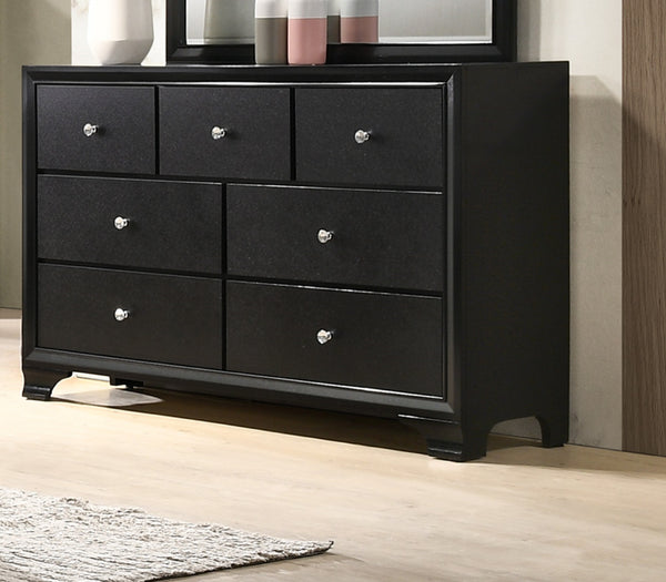 English Elm 1pc Glam Seven-Drawer Dresser with Embossed Crocodile Finish, Felt-Lined Top Drawers & Dovetail Craftsmanship Black 62.4 L x 20.4 W x 41.3 H B011P217897