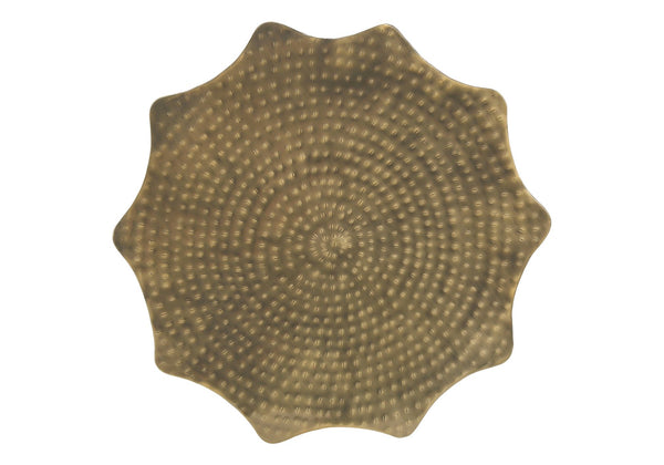 English Elm Accent Table - Modern Gold Drum Design, Handcrafted Scalloped Texture, Perfect For Living Room & Bedroom B2710P219442