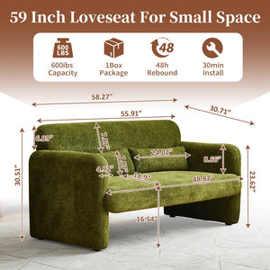 English Elm Best-selling Boucle Cloud Loveseat Velvet Upholstered 2 Seater with Lumbar Pillow Green W1765P334060