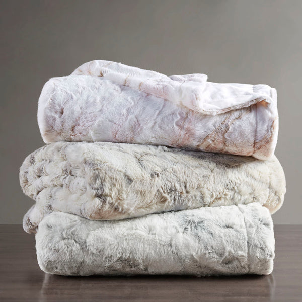 JLA Home Madison Park - Oversized Faux Fur Throw with Luxurious Marble Print — Extra-Large Plush, Machine-Washable Comfort Grey MP50-4906