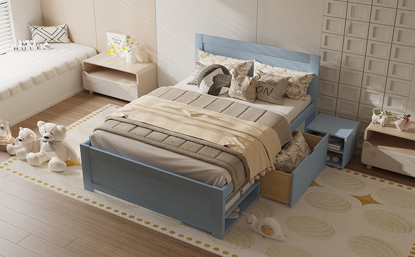 English Elm Full Size Platform Bed with Storage Drawers & Shelves, Gray MDF Construction, 400lb Capacity, Sturdy Design N709P214183E