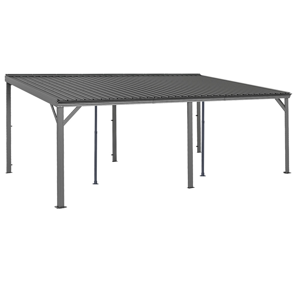 English Elm 12x20ft Lean to Hardtop Gazebo Wall Mounted Steel Roof Outdoor Shelter Deck Porch Gray W1859S00197