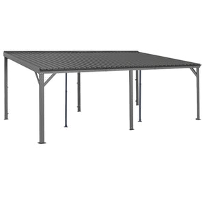 English Elm 12x20ft Lean to Hardtop Gazebo Wall Mounted Steel Roof Outdoor Shelter Deck Porch Gray W1859S00197