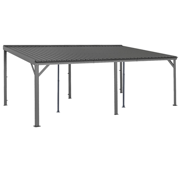 English Elm 12x20ft Lean to Hardtop Gazebo Wall Mounted Steel Roof Outdoor Shelter Deck Porch Gray W1859S00197