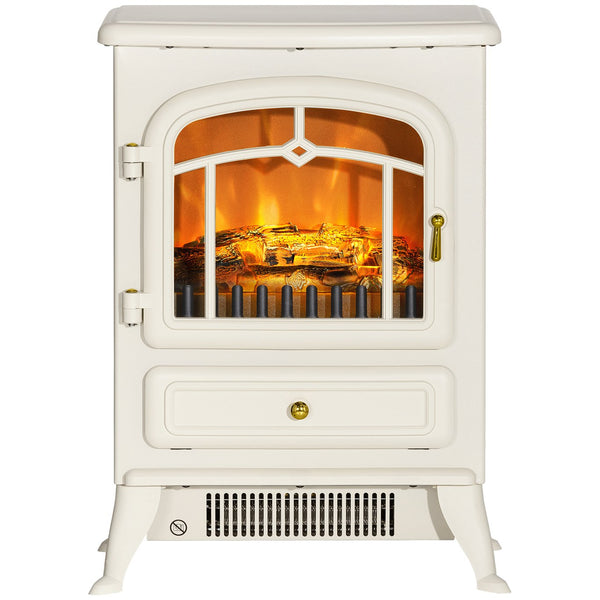 English Elm Homcom 22" Electric Fireplace Heater - Portable Freestanding Stove With Realistic Flames, Beige Charm W2225P249841