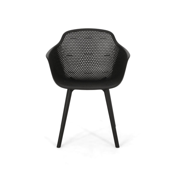 English Elm Christopher Knight Home® - LOTUS modern outdoor dining chair with weather-resistant polypropylene, perforated diamond pattern comfort and stability Black 23.5 L x 23.5 W x 22.5 H 69068.00BLK