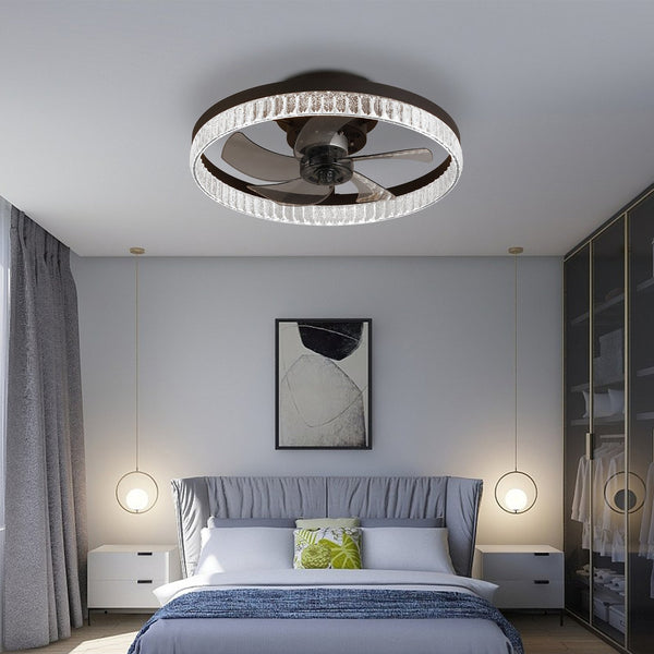 English Elm 20" Brown Ceiling Fan LED Light with Crystal Ring, Silent 21dB, 6 Speeds, Remote Dimmable 3000-6000K W2312P374768