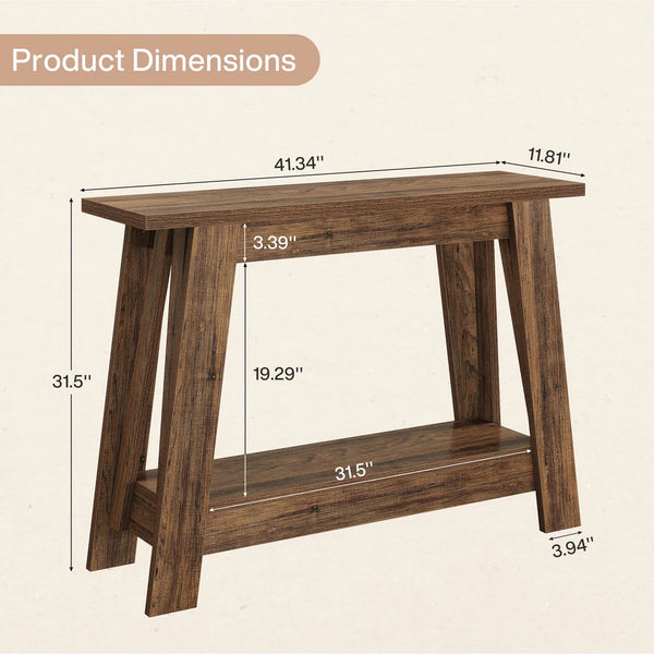 English Elm Rustic Two Tier Narrow Console Table Slim Farmhouse Design for Entryway or Living Room T3971P456890