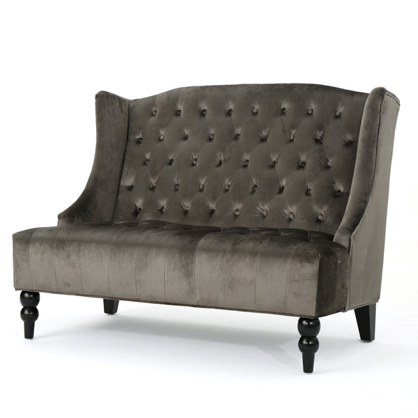 English Elm Christopher Knight Home® - LOVESEAT wingback velvet button-tufted diamond stitch loveseat with plush comfort and durable sheen Grey 61186.00NVLTGRY