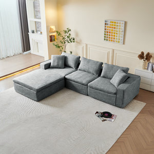English Elm Cloud Couch Modular 4 Seater Sofa with Washable Linen and Pocket Spring Cushions Dark Gray W1765S00142