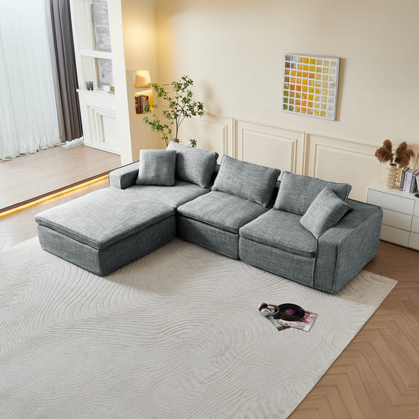 English Elm Cloud Couch Modular 4 Seater Sofa with Washable Linen and Pocket Spring Cushions Dark Gray W1765S00142