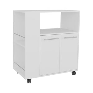 English Elm Kitchen Cart with Enclosed Doors and Three Shelves on Smooth-Roll Wheels for Compact Modern Kitchens White 34.65 L x 17.72 W x 5.91 H B097P296815