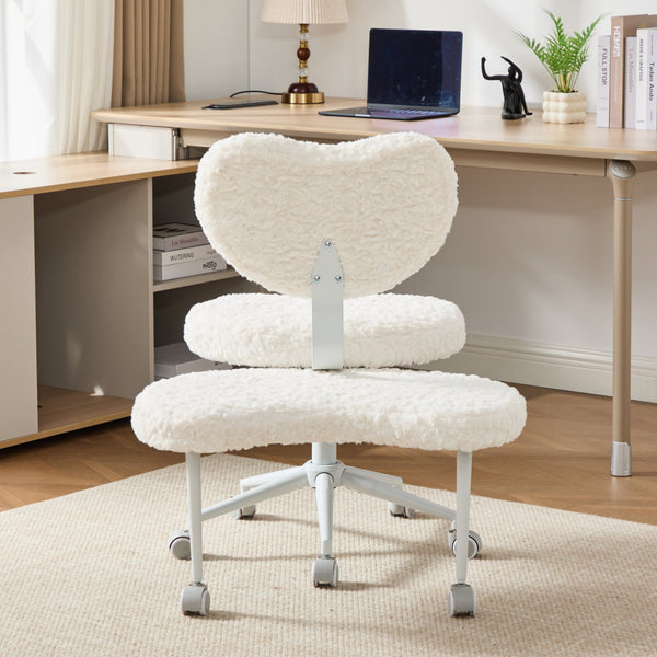 English Elm Artificial Rabbit Hair Cross Legged Desk Chair with Lumbar Support and Swivel Footrest Beige W1143P403571