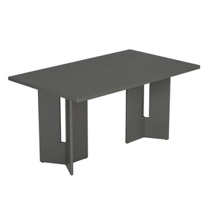 English Elm Trexm Farmhouse Six Seat Dining Set Oak Veneer Distressed Table Upholstered Chairs Gray ST000153AAE