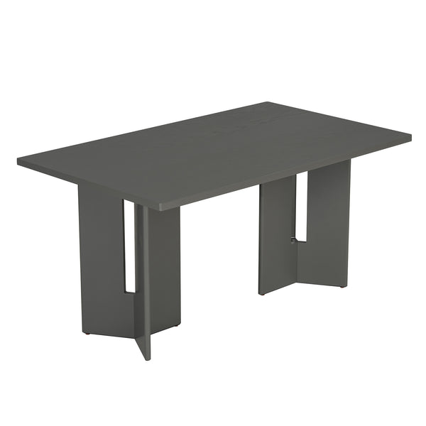 English Elm Trexm Farmhouse Six Seat Dining Set Oak Veneer Distressed Table Upholstered Chairs Gray ST000153AAE