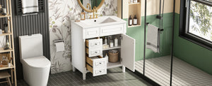 English Elm 30" Bathroom Vanity with Sink — Freestanding Modern Cabinet with Soft-Close Door, 2 Deep Drawers, Durable Basin White N710P288938K