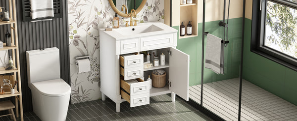 English Elm 30" Bathroom Vanity with Sink — Freestanding Modern Cabinet with Soft-Close Door, 2 Deep Drawers, Durable Basin White N710P288938K