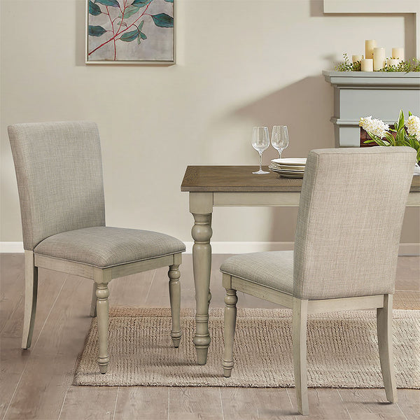 JLA Home Martha Stewart - Upholstered farmhouse dining chairs set of 2 — whitewashed turned wood legs, padded seats, rustic charm MT108-1186