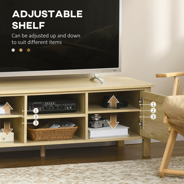 English Elm HOMCOM Boho TV Stand with Rattan Doors for TVs up to 60" — Adjustable Shelves, Cable Management, Natural Wood W2225P217447