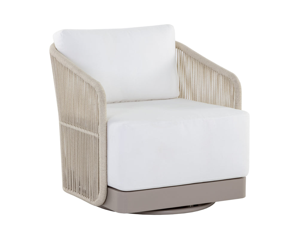 Sunpan Allariz Swivel Armchair - Modern Outdoor Seating with UV Resistant Fabric and Durable Aluminum Frame Greige / Stinson White