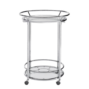 Homelegance By Top-Line Carlos Chrome Finish Round Metal Glass Top Bar Cart Chrome Metal