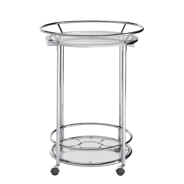 Homelegance By Top-Line Carlos Chrome Finish Round Metal Glass Top Bar Cart Chrome Metal