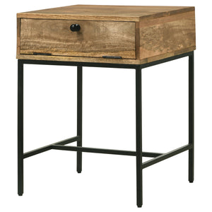 English Elm Wyrik Solid Mango Wood Drop-front End Table with Iron Base for Living Rooms B062P451780
