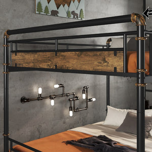 English Elm Queen Metal Bunk Bed - Industrial Queen Over Queen Design With Safety Rails For Teens & Guests W2580S00019-GIGA