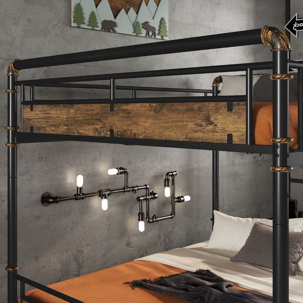 English Elm Queen Metal Bunk Bed - Industrial Queen Over Queen Design With Safety Rails For Teens & Guests W2580S00019-GIGA