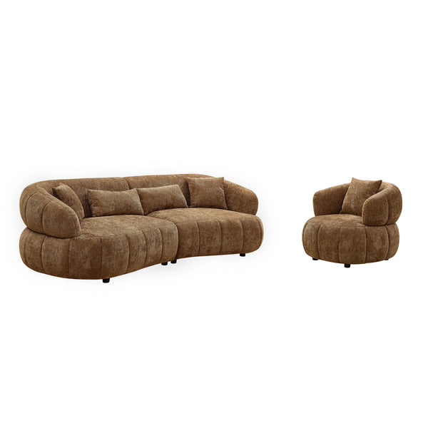 English Elm 102.36 Inch Curved Boucle Sectional Sofa Four Seat Mid Century Modern Living Room Brown W2582S00205