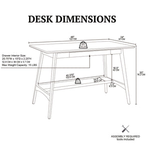 JLA Home Madison Park - Desk Parker Mid-Century Modern Off-White Top with Pecan Shelf — Stylish Compact Workspace, Storage, Easy Assembly MP122-0097