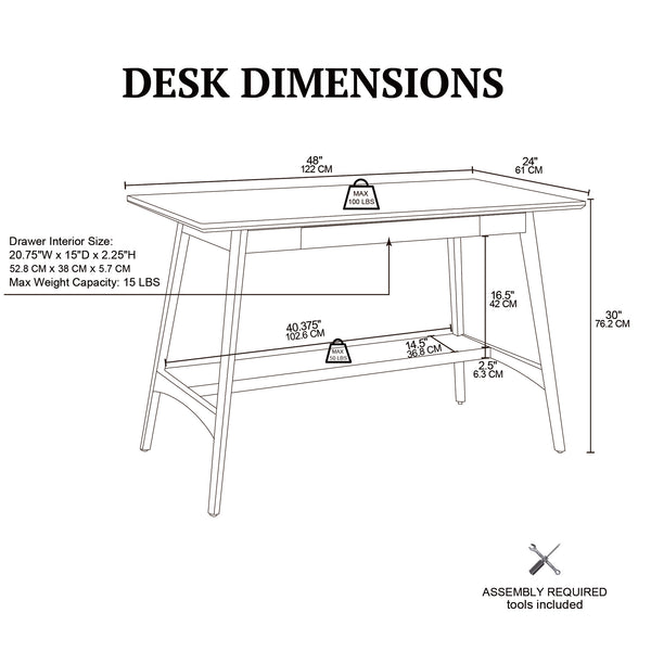 JLA Home Madison Park - Desk Parker Mid-Century Modern Off-White Top with Pecan Shelf — Stylish Compact Workspace, Storage, Easy Assembly MP122-0097