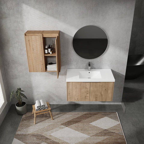 English Elm 36" Wall-Mounted Bathroom Vanity With Sink & Side Cabinets – Modern Soft-Close Design & Storage Solutions W999S00223