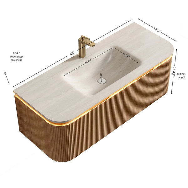English Elm Vici 48 Inch Ceramic Bathroom Sink Basin with Triple Faucet Holes for Vanity W2615P370910