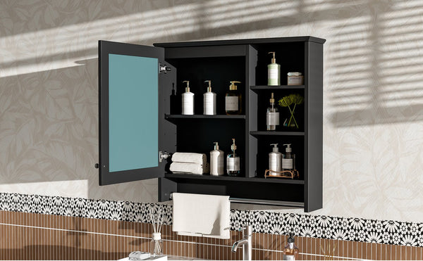 English Elm 30 Inch Wall Mount Mirror Cabinet Mdf Storage with Soft Close Hinges Bathroom Vanity Black N710P186086B